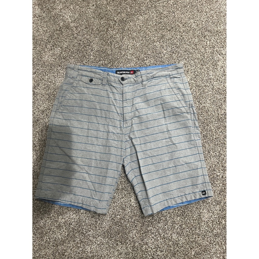 Quiksilver Mens Grey Blue Striped Cotton Walk Shorts Size 32‎ Casual Summer
